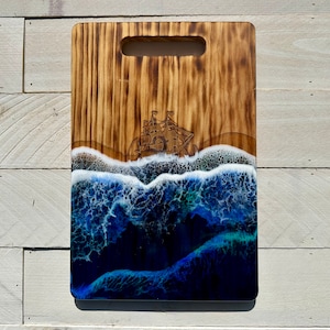 Ocean Wave Epoxi Cutting Board, Charcutriee Board, Cheese Board, Kitchen Decor, Beach Decor, Coastal Decor