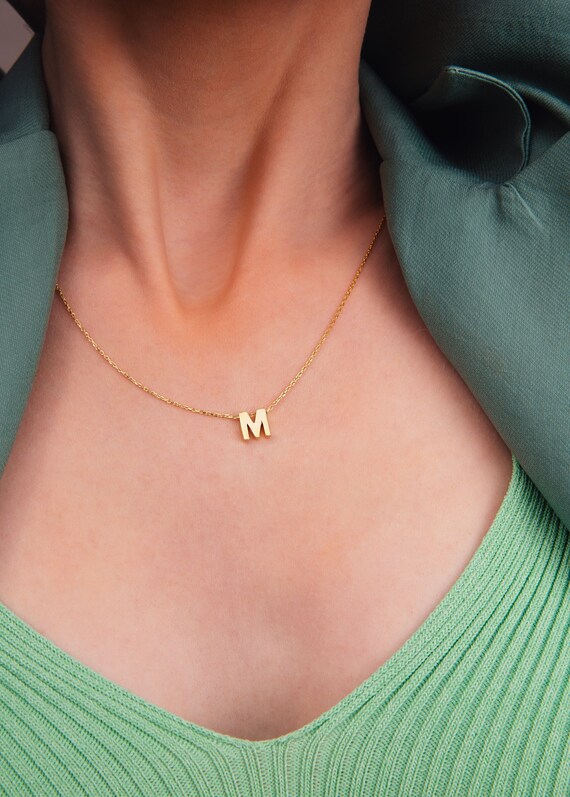 Dainty Initial Necklace Letter M 
