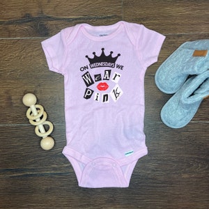 On Wednesdays We Wear Pink Onesie. Girls Pink Mean Girls Movie Baby Bodysuit