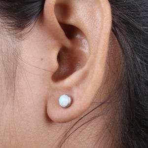 Natural Ethiopian Opal Studs Earring, 14k Solid White Gold Dainty Opal Studs, Minimalist Earring, Handmade Jewelry Gift For Her / Daily Wear