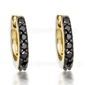Mini Halo Black Diamond Hoop Earrings in 14k Rose Gold Black Diamond Earrings Black Diamond Huggie Hoop Earrings Christmas Gift Huggie