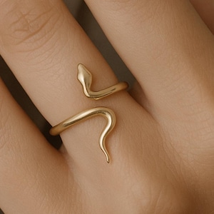 Gold Snake Ring, 14k Solid Gold Serpent Wrap Ring, Handmade Minimalist Animal Ring, Unique Adjustable Snake Jewelry Gifts Engagement Ring