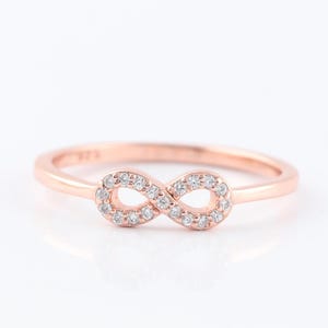 14k Solid Gold Infinity Ring, Dainty Diamond Promise Infinity Ring, Symbol Of Eternal Love, Handmade Minimalist Stacking Ring For Woman