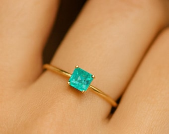 Natural AAA Quality Zambian Emerald Engagement Ring, 14k Solid Gold Squaire Emerald Dainty RIng, Elegant Emerald Gemstone Promise Ring