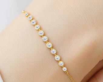 Pulsera de tenis/Pulsera de tenis con diamantes/Pulsera de tenis con bisel de oro de 14 k/Pulsera con capas de diamantes, joyería minimalista hecha a mano