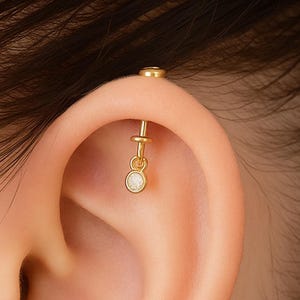 Natural Diamond Dangle Stud Earring –14k Solid Gold Internally Threaded Labret, Tiny Helix Rook/Cartilage/Earlobe Flat Back Piercing Jewelry