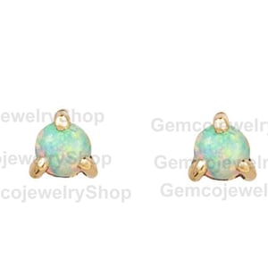 Opal Stud Earrings White Ethiopian Opal Tragus Stud 14k Solid Yellow Gold Dainty Tiny Opal Jewelry Single Opal Studs Christmas Gifts For Her