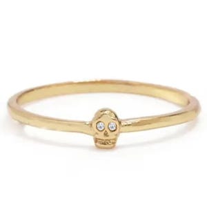 14k Solid Gold Diamond Skull Ring- Luxury Gothic Statement Halloween Jewelry, Unique Skeleton Skull Ring, Handmade Alternative Wedding Ring