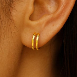 Aretes de doble banda - Aretes delicados - Aretes de oro - Aretes sencillos - Aretes de boda - Aretes de caracola, Aretes de oro macizo de 14 k