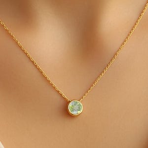 14k Solid Gold Natural Peridot Necklace • Round Bezel Set Peridot Pendant • August Birthstone Jewelry • Dainty Real Gemstone Necklace Gift
