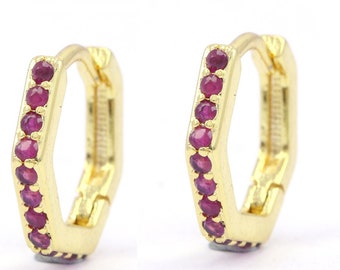 Natural Ruby Earrings / Huggie Earrings / 14k Gold 10MM Ruby Huggie Hoop Earrings / July Birthstone / Mother's Day Gift Idea/ Wedding Gifs
