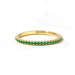 Natural Emerald Eternity Band Ring, 14k Solid Gold Full Eternity Emerald Wedding Ring, May Birthstone Ring, Emerald Stackable Band Ring