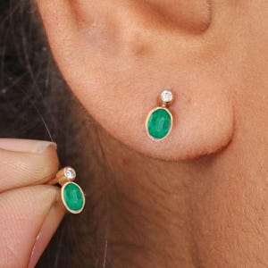 Pendientes colgantes de esmeralda zambiana natural de calidad AAA y diamantes auténticos, diseño elegante en oro macizo de 14 quilates, regalo de boda para ella.
