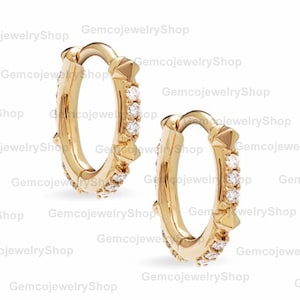 14k Solid Yellow Gold Natural Diamond Hoop Earrings Gold Eternity Huggies Earring Minimalist Diamond Earrings Special Christmas Gift For Her