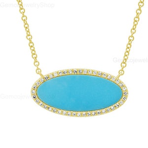 Best Seller Turquoise Charm Necklace, 14K Gold Natural Turquoise Gemstone Dainty Diamond Necklace, Handmade Jewelry Necklace