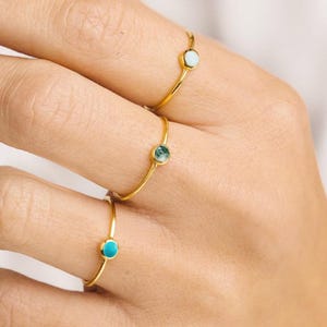 Round Moss Agate Solitaire Ring, 14k Solid Gold Bezel Set Gemstone Ring, Minimalist Stacking Ring,Handmade Dainty Natural Stone Inspire Ring
