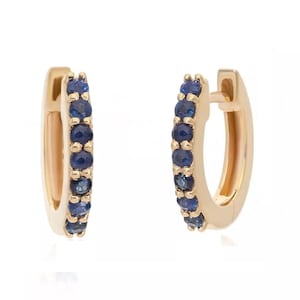 Aros con zafiro azul en miniatura Halo en oro rosa de 14 k Aros con zafiro azul natural Aros con zafiro Regalo de Navidad