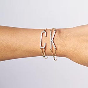 Pulsera de cadena personalizada con diamantes naturales en oro amarillo macizo de 14 k, agradable pulsera con letras de diamantes de la A a la Z, joyería para hombres y mujeres