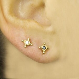 14k Solid Yellow Gold Natural Diamond Star Studs Earrings Tiny Star Studs Earrings Diamond Solitaire Stud Set in Prongs Bridesmaid Gift