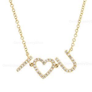 Tiny Diamond I Love You Necklace, Minimalist Diamond Love Pendant in 14k Gold, Rose Gold Necklace, Diamond Pendant, Valentines Day Sale,