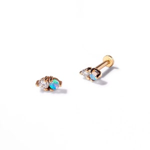 14k Solid Yellow Gold Genuine Natural Australian Opal Gemstone Natural Diamond Evil Eye Studs Earring Statement Gift For Her Birthstone Stud