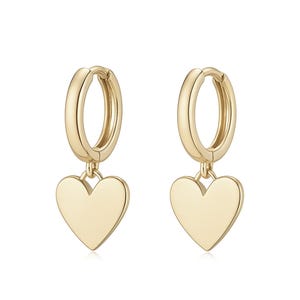 14K Solid Gold Heart Hoop Earrings –Minimalist Dainty Hoop Earrings with Heart Charm, Everyday Handmade Fine Jewelry, Anniversary Gifts
