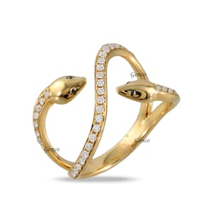 14k Solid Yellow Gold Genuine Real SI Clarity, G-H Color Diamond Snake Ring Stackable Ring Serpent Snake Diamond Halloween Snake Ring
