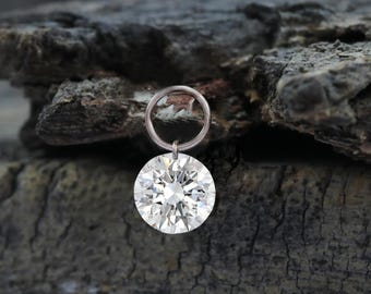 14k Gold CVD VVS2 E/F Round Drilling Lab Created Loose Diamond, Solitaire Lab Diamond Floating Charm Pendant, Dangle Round Diamond Charm