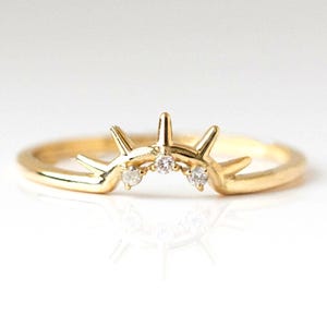 Natural Mines Diamond Ark Curve Sun Design Crown Ring In 14k Solid Yellow Gold Diamond Crown Ring Handmade Jewelry Wedding Ring Gift For Her
