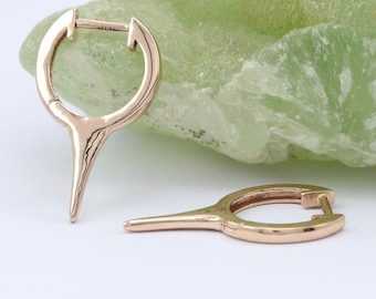 14k Solid Yellow Gold Spike Huggies Earring, Minimalist Jewelry Gothic Hoop Dainty Spike Earring, Birthday Gift For Her Promise Gift Spike
