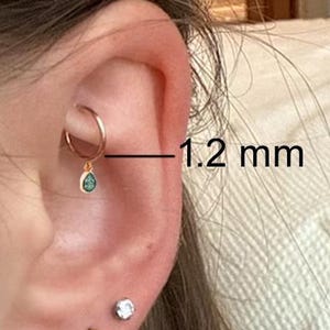 1.2 mm Width Hoops Dangle Natural Moss Agate earring, Pear Moss Agate Earlobe Gift Earring, 10k/14k/18k Solid Gold Inspried Natural Jewelry