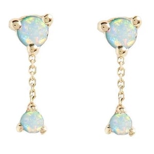 Solid 14k Yellow Gold Natural Two Step Ethiopian Opal Drop Earring Minimalist Jewelry Push Back Dainty Earring Proposal Gift For Her Earring