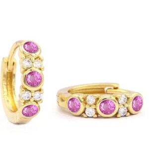 Natural Pink Sapphire Hoops Earring, Handmade Solid Gold Jewelry Diamond Statement Earring, 14k Gold Dainty Hoops Sapphire Hoops Earring
