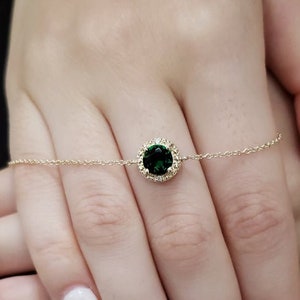 14k Solid Yellow Gold Emerald Bracelet, Emerald Diamond Bracelet, Emerald Dainty Bracelet, May Birthstone Bracelet Christmas Gift For Her