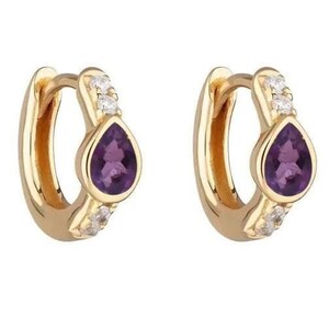 10k/14k/18k Solid Gold Amethyst Earring, Genuine Diamond Dainty Hoops Amethyst Earring, SI Clarity, G-H Color Diamond Earrings