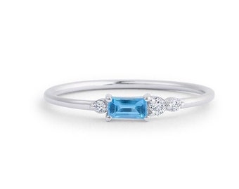 Vintage Blue Topaz Ring 14k Solid White Gold Sky Blue Topaz Engagement Ring Genuine Diamond Ring Birthstone Ring Promise Ring Valentine Gift
