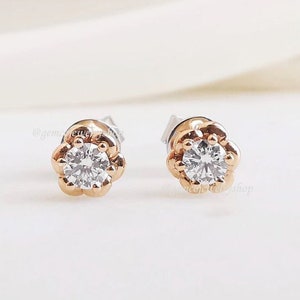 Genuine Mines Natural Diamond Crystallized Flower Diamond Stud Earrings Minimalist Tiny Studs Earring Women Jewelry Gift Christmas