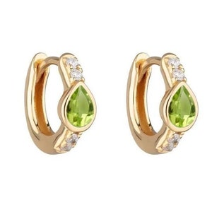Brinco de peridoto natural em ouro maciço 10k/14k/18k, brinco de peridoto delicado com diamante genuíno, pureza SI, brincos de diamante coloridos G-H