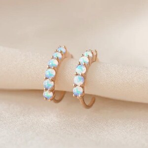 14kt Solid Gold Rainbow Moonstone Dainty Hoops Earring, Natural Moonstone earlobe Huggie Hoops Earring, Minimalist Jewelry Moonstone Earring