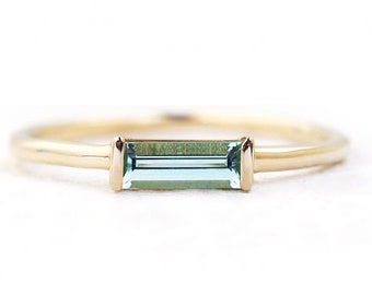 Genuine Solitaire Baguette Aquamarine Ring,Flawless Aquamarine Wedding Ring,14k Solid Gold Jewelry Handmade Minimalist March Birthstone Ring