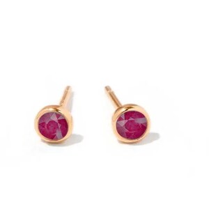 Round Ruby Bezel Set Stud Earring, 14k Solid Gold Tiny Set Studs, July Birthstone Perfect Gift For Birthday & Special Occasion Gift Studs