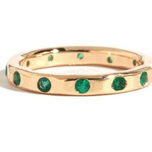 Natural AAA Quality Emerald Eternity Band Ring, 14k Solid Gold Minimalist Green Gemstone Engagement Ring, Stackable Fine Jewelry for Women&quot;