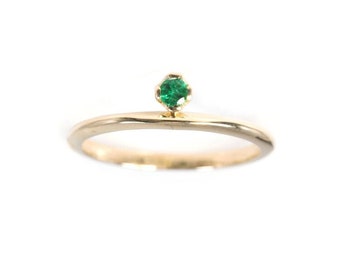 14k Solid Rose Gold Emerald Ring Minimalist Emerald Engagement Ring, Anniversary Ring, May Birthstone Ring Special Gift For Her Daily Wear