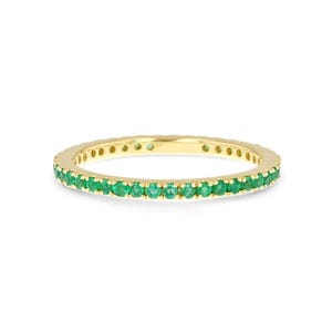 AAA Quality Emerald Eternity Ring, Emerald Ring, Thin Wedding Band, Dainty Eternity Ring, Solid Gold Natural Emerald, Handmade Stacking Ring