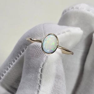 Natural Ethiopian Opal Ring, 14k Solid Gold Opal Gemstone Engagement Ring, Delicate Gold Ring, Stacking Opal Ring, Handmade Minimalist Ring