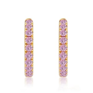 0.30 Ct Genuine Pink Sapphire Dainty Hoops Earring, Solid 14k Gold Mini Earring, Minimalist Gold Pink Sapphire Helix Hoops Earring Self Gift