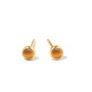 Mini Natural Tiger Eye Stud Earrings, 14K Gold Filled Tiger Eye 3mm Gemstone Earrings for Women, Small Stone, Minimalist Tigers Eye Earrings