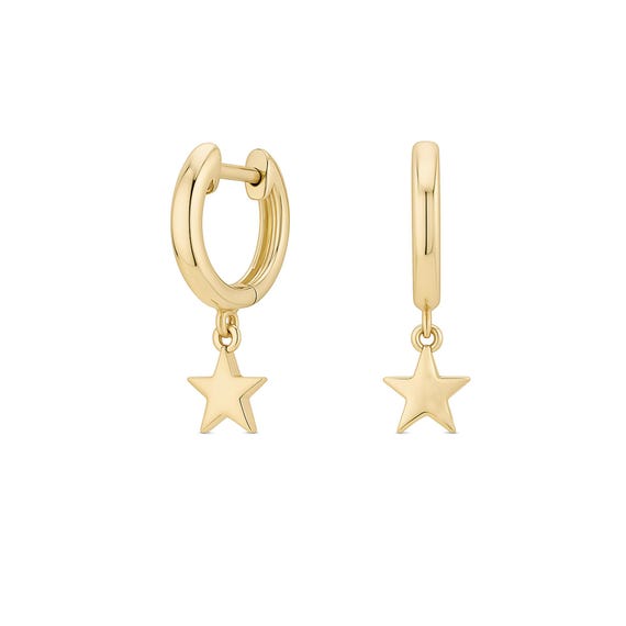 Gold Star Hoop Earrings, 14k /18k Solid Gold Star Charm Huggies Earring,Dainty Minimalist Celestial Earrings, Everyday Jewelry Gift For Her
