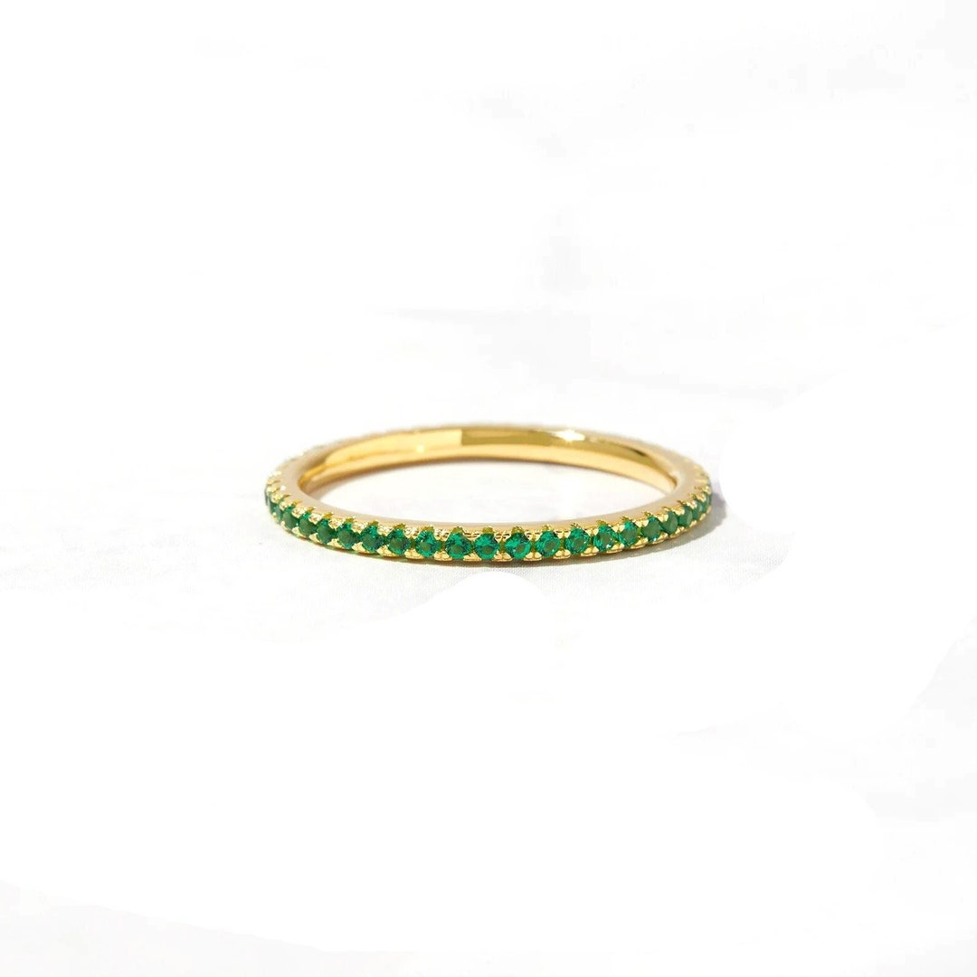Natural Emerald Eternity Band Ring, 14k Solid Gold Full Eternity ...