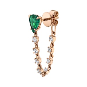 Orecchini con smeraldo in oro massiccio 14K, smeraldo autentici a forma di pera con diamanti naturali, orecchini pendenti con catena in oro, regalo speciale di Natale